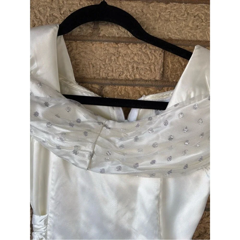 Vintage Amy Too! Byer California Girls' White Silver Satin Lace Dress Size 8